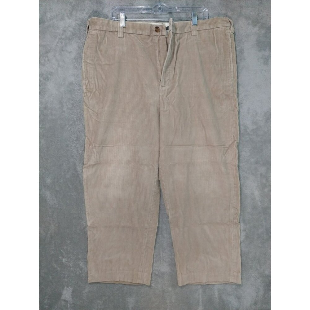 LL Bean Pants Mens 40x28 Beige Wide Wale Classic Fit Corduroy Chino Flat Front